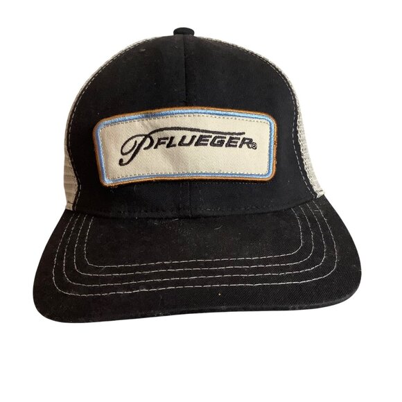 Pflueger Adjustable Trucker Hat Black White Mesh Snapback Retro Logo - Picture 1 of 6
